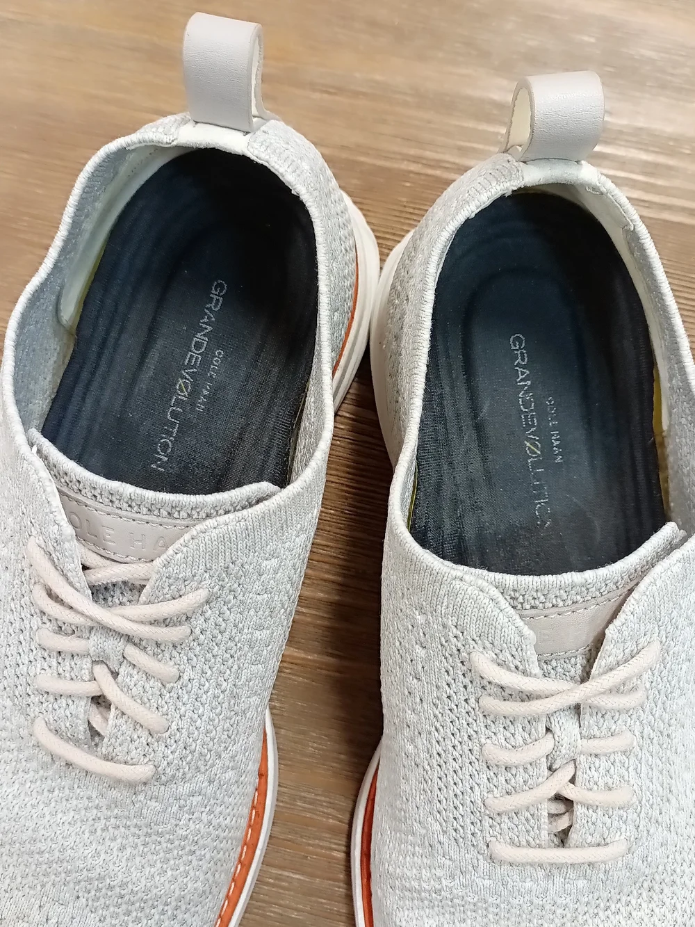 Cole Haan Light Gray Knit Oxfords with Orange Trim